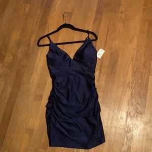 Tight fitting blue dress